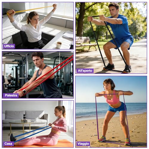 Fokky Elastici Fitness 5 Livelli di Resistenza, Elastico Palestra con Ancora per Porta,Guida agli Esercizi e Borsa da Trasporto per Allenamento di Forza,Stretching,Calisthenics,CrossFitness