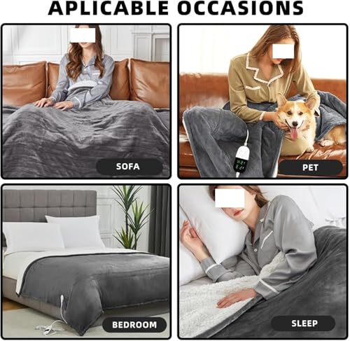 Heated Blanket Electric Throw 130x150cm, Soft Flannel Heating Blanket with 6 Heat Levels & Auto Off, Fast Heating Machine Washable for Home Office