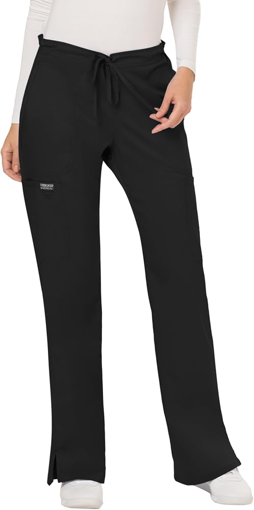 Cherokee Scrub Pants for Women Mid Rise Flare Yoga Scrubs Pant, 2-Way Stretch Drawstring Medical Bottoms, 5 Pockets-WW120