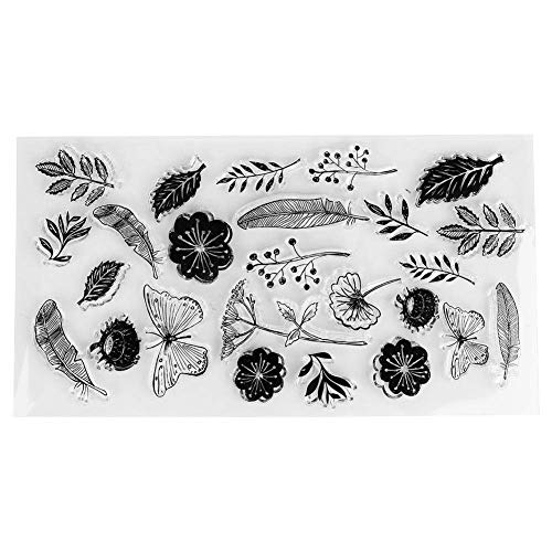Silicone Stamp, Flowers Leaves Butterflies Transparent Clear Stamps for DIY Handmade Crafts Scrapbooking Stamp Art Album Decor for Kids Adults Artists