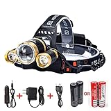Benran Waterproof Headlamp Headlight Flashlight - Zoomable Super Bright , 4 Modes 3 XM-L CREE T6 LED, Rechargeable Batteries, Adjustable - Outdoor Hiking Camping Riding Fishing Hunting (spotlight)