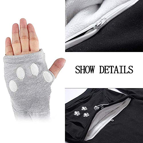 Womens Unisex Big Kangaroo Pouch Hoodie Cat Ear Long Sleeve Pet Dog Holder Carrier Sweatshirt, Pink, Large - Thumbnail 3