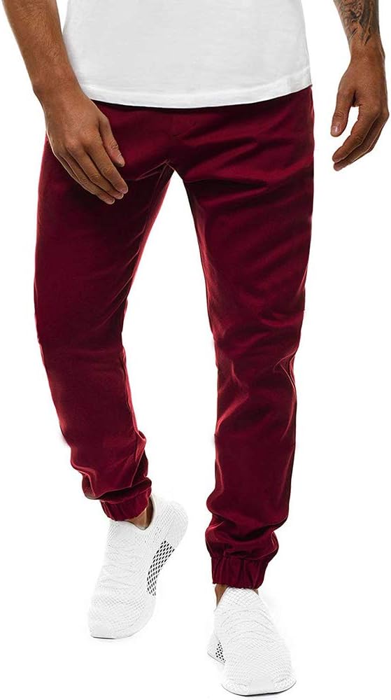 Odot Jogging Sweatpants Sports Gym Trousers for Men, Casual Slim Fit Elastic Waist Bottoms Solid Color Tracksuit Training Skinny Pants with Pockets for Workout Running
