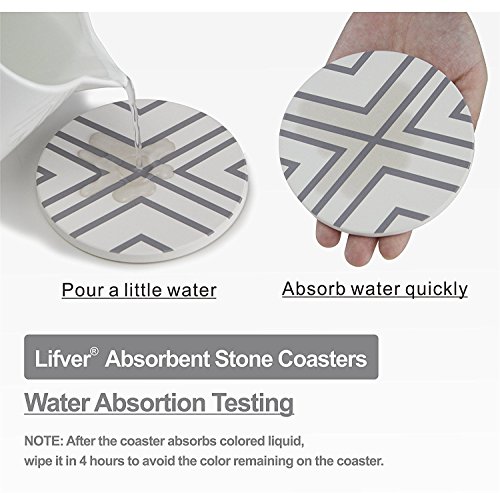 image for LIFVER Coasters for Drinks, Grey-line Style Absorbent Stone Coaster Se