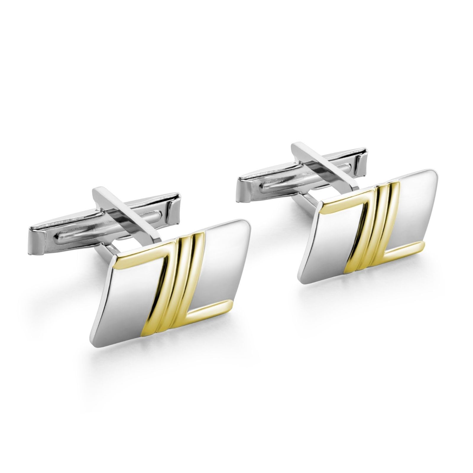 STERLL Mens Cufflinks Made Of 925 Silver With Gold Plated Stripes Design