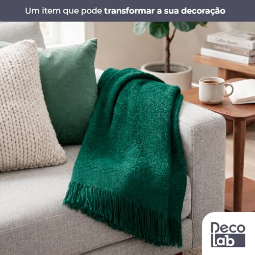 Decolab Manta Básica de Algodão Decorativa Moderna com Franja Estilo Boho para Poltrona, Sofá e Cama 150 x 120 cm em Acabamento Artesanal (Verde Brasil Copa Do Mundo)