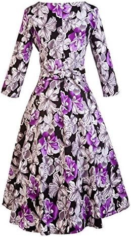 Women's Dress 3/4 Sleeve Calf-Length Retro Floral Vintage Dress Audrey Hepburn Style