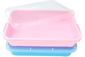 AtMini Sensory Bin Sand Tray with Lid for Toddlers 2 Pcs 15in Portable Sandbox Toy Large Plastic Tray for Kids 3 4 5 6 Fill with Sand, Water, Beads, and More (Pink + Blue)