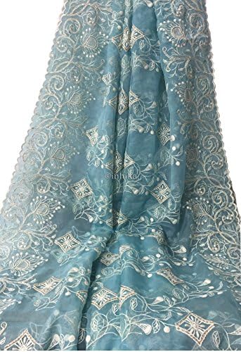 Tissue Dupatta Women Scarf Stole Sarong party mehendi wedding favor Baby Pink (Sea Blue)