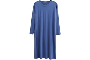 MEOILCE Men's Nightgown Long Sleeve Loungewear Casual Crewneck Loose Fit Nightshirt Oversized Knee Length Nightdress