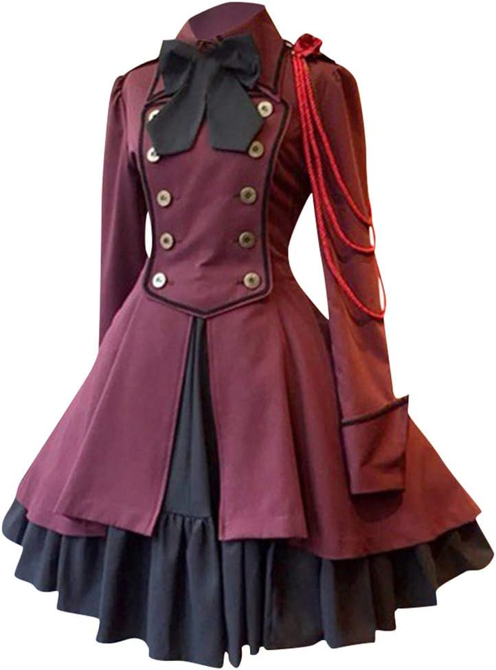 Auimank Women's Plus Size Halloween Hooded Lace Up Patchwork Long Sleeve Long Maxi Dress