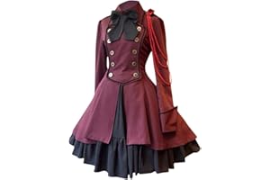 SHOPESSA Womens Lolita Gothic Dress with Vintage Bow Ruffle Steampunk Dress Long Sleeve Short Renaissance Dress Cosplay