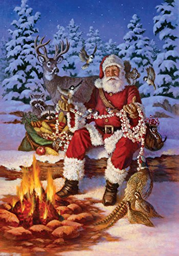 Toland Home Garden109420 Fireside Santa Christmas Garden Flag 28x40 Inch Double Sided for Outdoor Winter House Yard Decoration