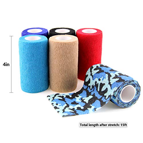 AUPCON Self Adhesive Bandage Vet Tape Cohesive Bandages Bulk Self Adherent Wrap Non-Woven for Pets Animals & Ankle Sprains & Swelling Supply, FDA Approved 4 Inches x 5 Yards