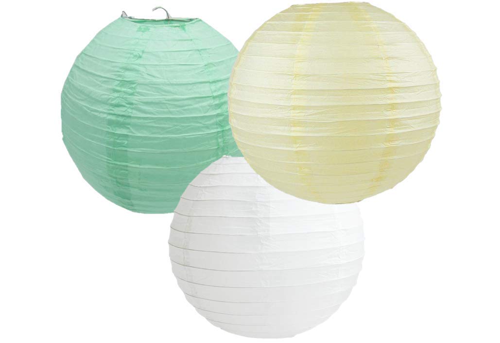 Paper Lanterns Mix Color Packs of 3 Round Paper Lanterns Lampshade (Mint Ivory Shade, 8" (20 Cm))