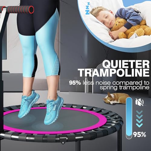 DMG TECH Trampoline, T Shape Adjustable Foam Handle Trampoline, Stable and Quiet Exercise Rebounder, Indoor Rebounder Exercise Trampoline Body Exercise and Fitness, for Adults and Kids