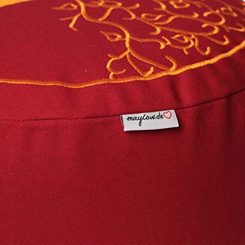 Maylow-Yoga-with-Heart-Meditation-Cushion-with-Tree-of-Life-Embroidery-33-x-15-cm-Filled-with-Spelt-Fur-Cover-and-Ticking-100-Cotton-aubergine