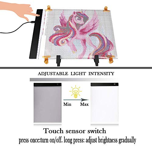 A4 LED Light pad, Cozonte Diamond Painting Light Pad Apply to DIY 5D Diamond Painting, See Symbols and Numbers Clearer, Light pad with Detachable Stand and Clips