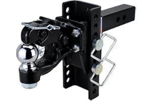 SHOCKER HITCH Shocker XR Adjustable Pintle & Ball Combo Hitch, Fits 2" Hitch Has 2-5/16"Ball 5" Rise/10 Drop