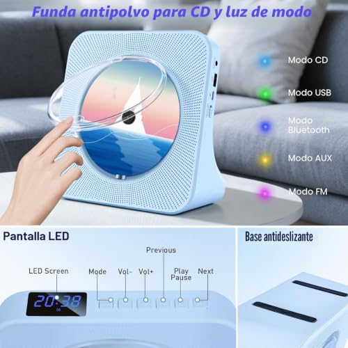 Portable CD Player for Children, Bluetooth CD Player and Home HiFi Speakers, Home CD Player Compatible with USB/FM Radio/Headphone Jack/Off Timer (Non-Rechargeable)