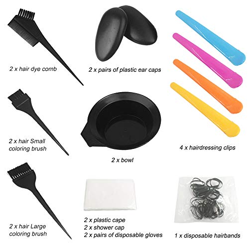 21 Packs Hair Dye Coloring Kit, Sonku Dye Brush Comb Mixing Bowl Ear Caps Shower Cap Disposable Gloves Apron Sectioning Clips and Hairbands for DIY Salon Hair Dye Tool