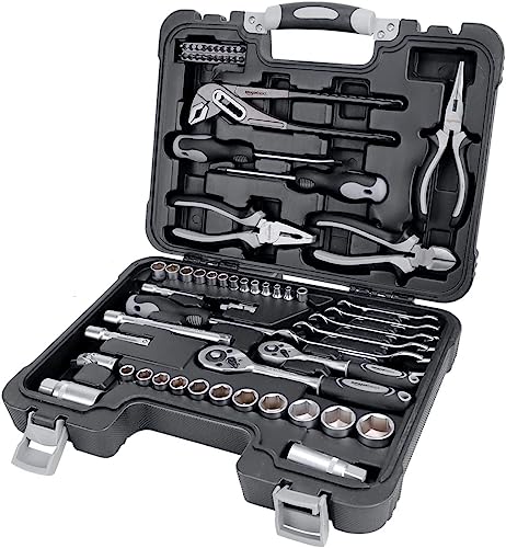 Amazon Basics Werkzeug-Set für den Haushalt, 65 Teile, Schwarz,grau