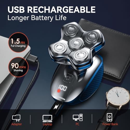 MAXGROOM Head Shaver for Bald Men, Waterproof Wet/Dry 5-in-1 Electric Shaver Razor Beard Grooming Kit, Easy to Clean with Skin Close Results