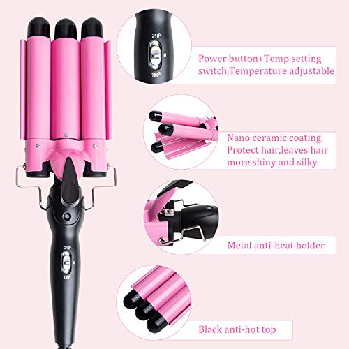 3 Barrel Curling Iron Wand Dual Voltage Hair Crimper Temperature Adjustable 25mm Hair Crimper ，1