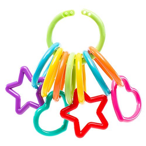 Baby Toy Links - 100% Secure - Designed to Close so Toys Stay Attached. Fun Shapes and Lots of Links in Bright Colors to Attach to Strollers, Car Seats and High Chairs