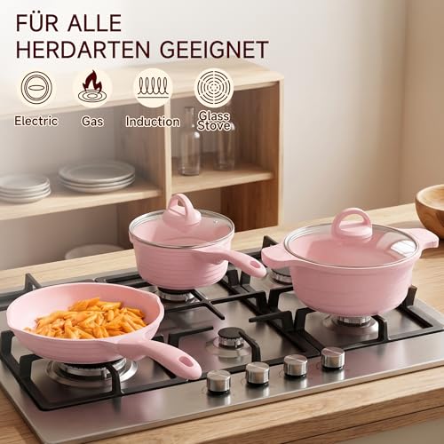 JEETEE Pan Set 23 Pieces Non-Stick Cookware Set for Induction and All Hobs with Glass Lids, Frying Pans, Sauté Pan, Crepe Pan and Grill Pan