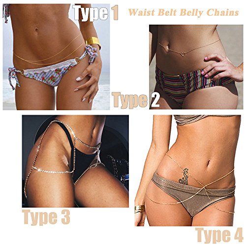 Finrezio Thin Sexy Gold Cross Body Belly Chains Necklace Jewelry for Women 4Pcs a Set (Style AA:8 pcs Body Belly Chain) - Thumbnail 6