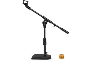 InnoGear Adjustable Desk Microphone Stand, Weighted Base with Soft Grip Twist Clutch, Boom Arm, 3/8/'' and 5/8/'' Threaded Mounts for Blue Yeti and Blue Snowball, Kick Drums, Guitar Amps, Black