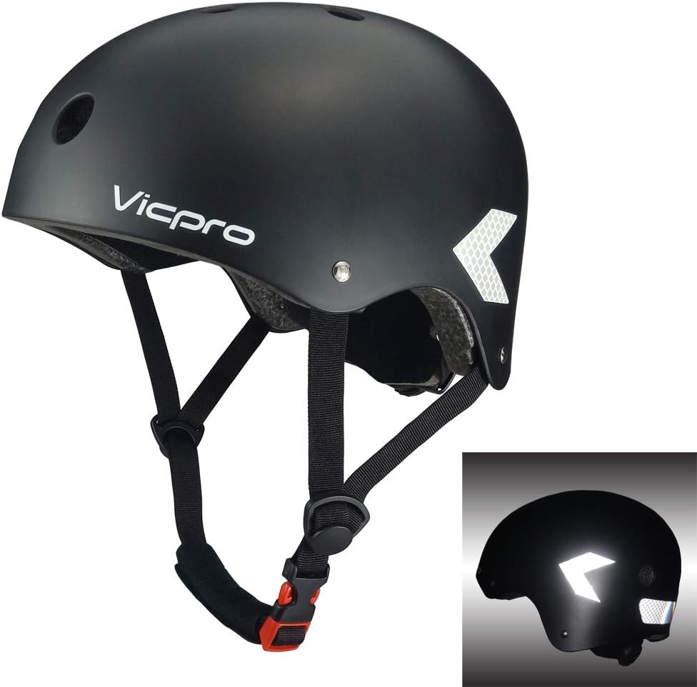 VICPRO Skateboard Helmet CPSC Certified with Reflectors for Outdoor Sports Bike Riding, Skateboarding, Longboard, Scooter, Roller Skate
