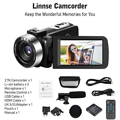Videocmara-Cmara-de-Video-27K-Videocamara-Full-HD-30MP-con-Micrfono-Control-Remoto-Videocmara-Pantalla-Tctil-Giratoria-y-Funcin-de-Cmara-Web