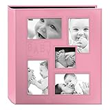 Pioneer Collage Frame Embossed "Baby" Sewn Leatherette Cover Photo Album, Baby Pink (Kitchen)