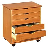 Solid Pine Wood Modern Style 6 Drawer Home Storage Roll Cart