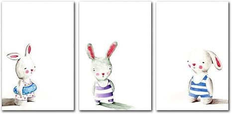 Amazon 北欧のミニマリストの動物のかわいいウサギのキャンバスの絵の部屋の家の装飾の絵の壁の芸術のポスター 40x60cmx3いいえフレーム ウォールステッカー オンライン通販
