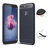 Huawei P Smart Case, TopACE Ultra Thin Carbon Fiber Scratch Resistant Shock Absorption Soft TPU Protective Cover for Huawei P Smart/Enjoy 7S (Blue)