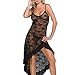 EVAbaby Sexy Plus Size Maxi Long Lingerie Deep V High Split Asymmetrical Lace Babydoll Chemise Sleepwear Set for Women