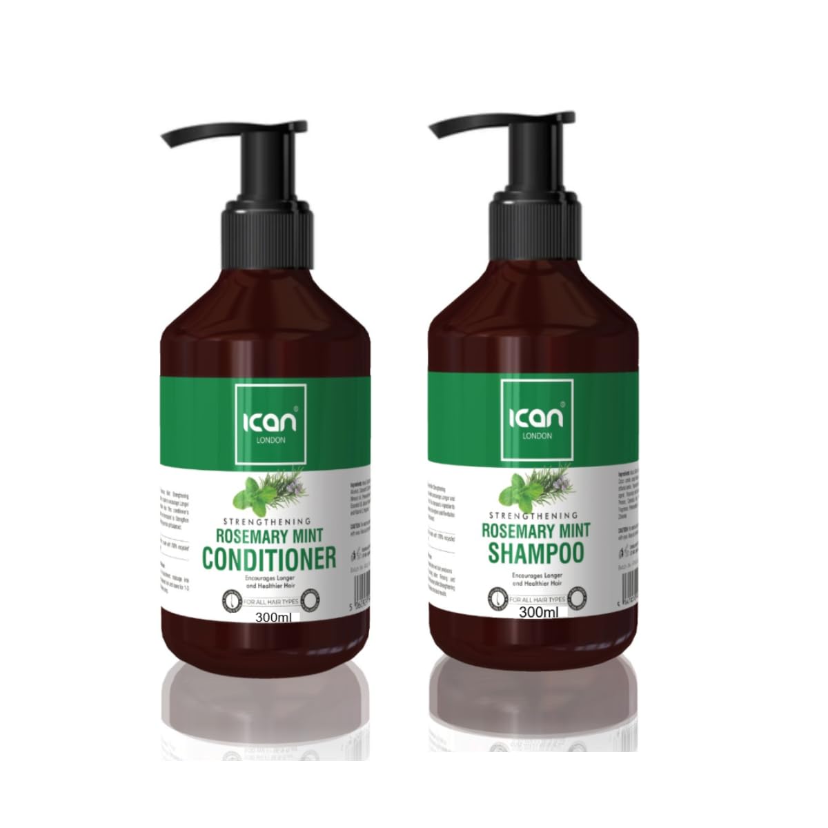 ican London Rosemary Mint Strengthening Hair Shampoo + Conditioner 300ml Each Duo Set