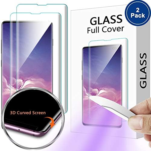 [2 Pack] PAZLOG Screen Protector for Galaxy S10 Plus Tempered Glass Full Curved Edge [Support Fingerprint Sensor] [Liquid Dispersion Tech] 9H Hardness HD [Case Friendly] for Samsung Galaxy S10+ 6.4"