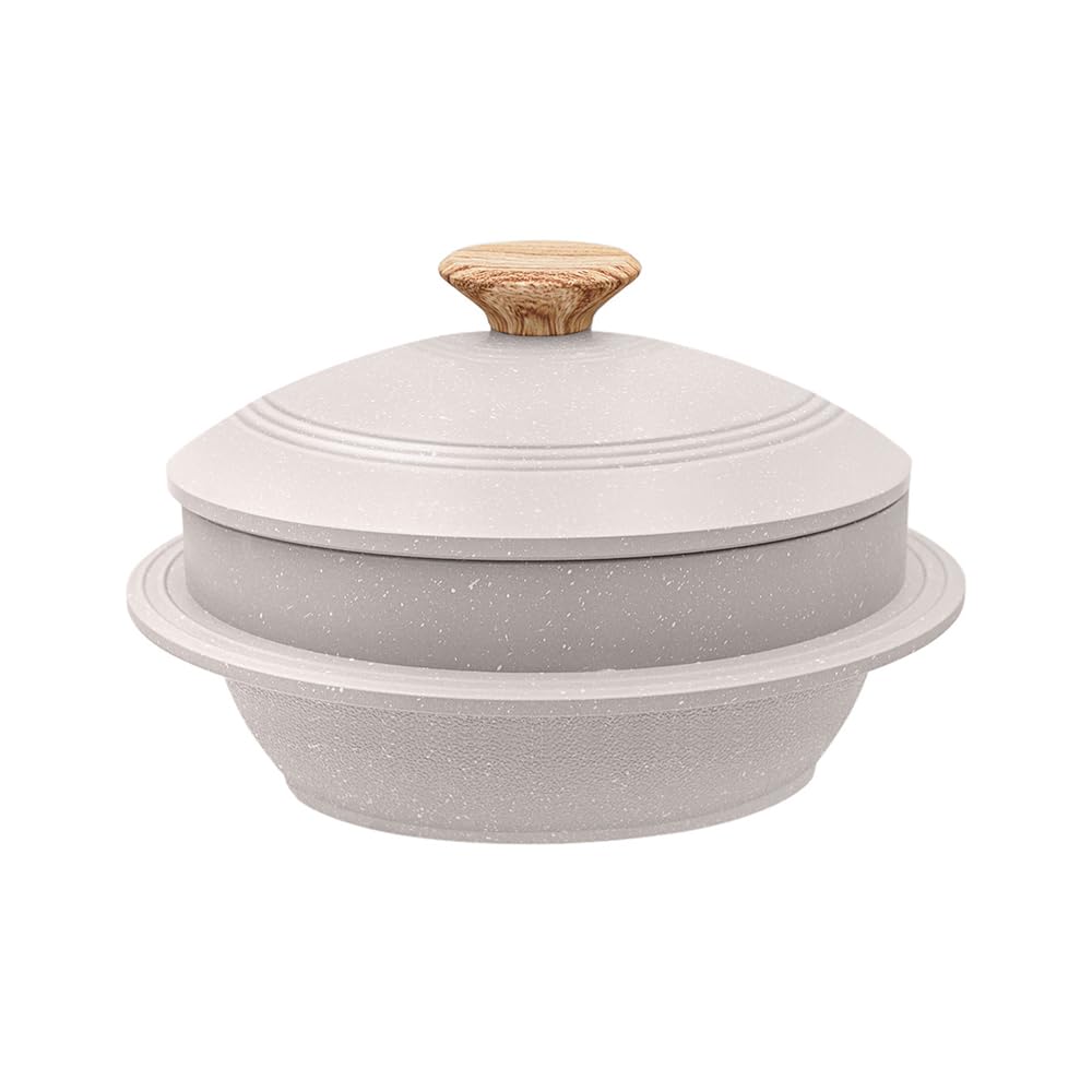 Bobikuke Cast Aluminum Pot with Lid, 18 cm Non-Stick Casserole Dish Korean Stone Bowl Induction Compatible, White