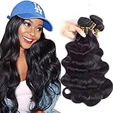QTHAIR 12A Brazilian Body Wave Human Hair(16 16 16,300g,Natural Black) Brazilian Hair Bundles 100% Unprocessed Brazilian Virgin Hair For African Americans Women