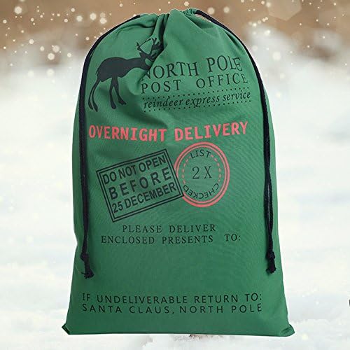 Librao Christmas Santa Sacks Large Vintage Hessian Burlap Jute Drawstring Gift Bags Presents Stocking Filler Xmas Decorations (GREEN(1Pcs))