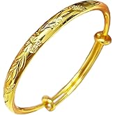 Eyixvan Gold Plated Adjustable Bangle Bracelet for Women, Elegant Classical Flower Bangle Jewelry Gift for Valentines Day, Mothers Day, Birthday, Anniversary, Christmas Gift for Her