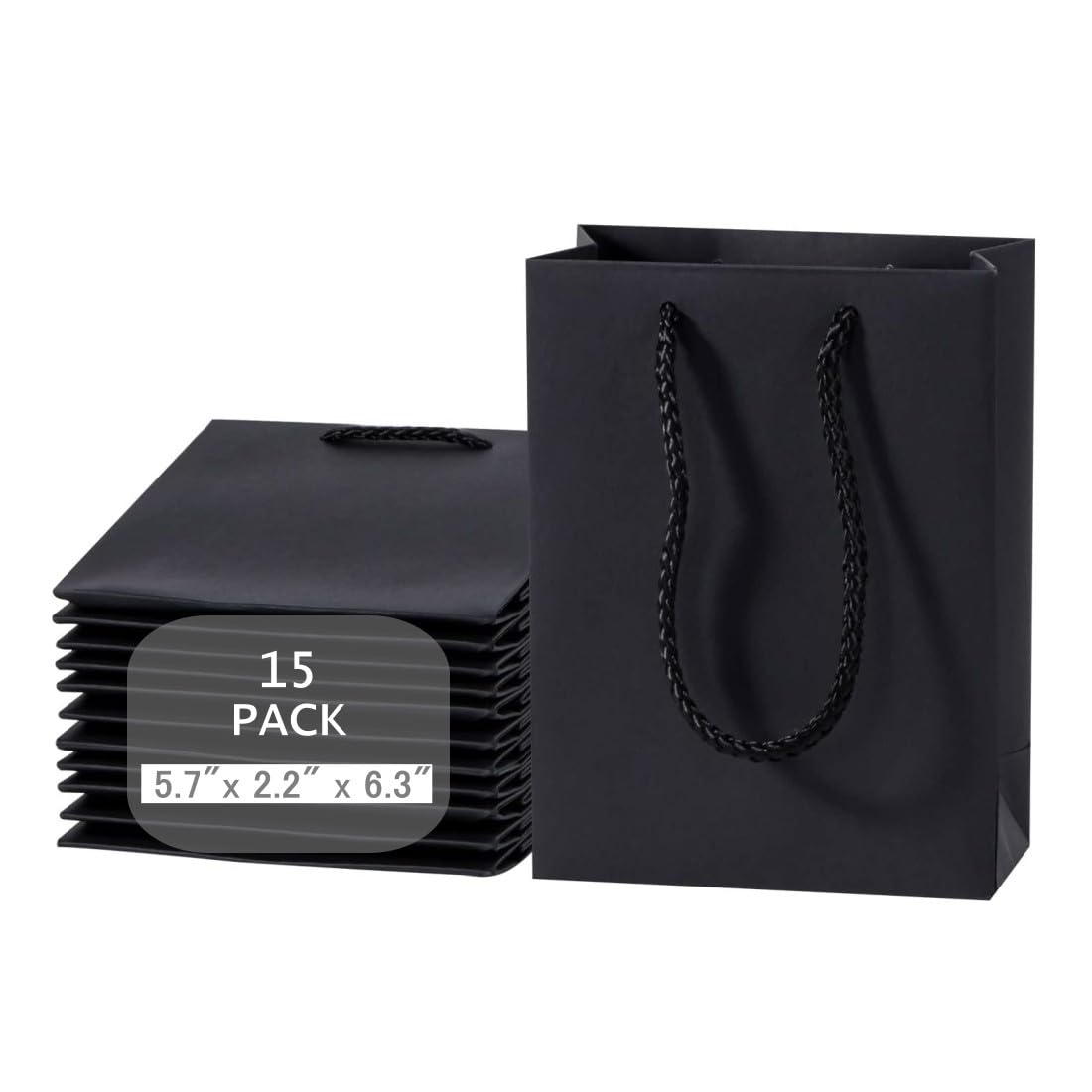 Cevvako Black Gift Bags, 15 Pcs Small Gift Bags, 12 x 5.7 x 16cm Black Paper Bag with Handles
