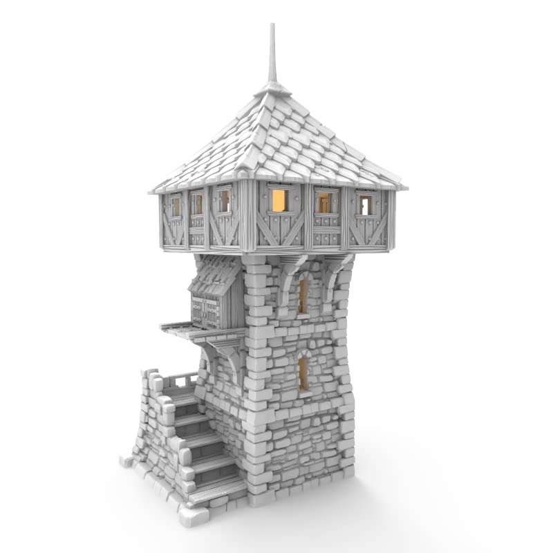QP3D - Battle Defense Tower, Ruined Building Terrain Wall Scenery for Tabletop & RPG 28-32mm Miniatures Wargame Props DnD D&D, 3D Printed and Paintable
