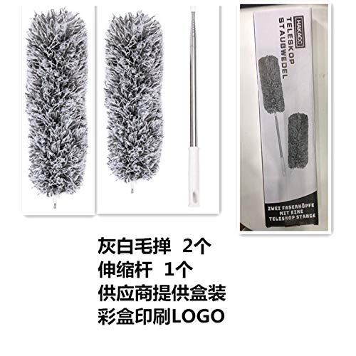 HAKACC Staubwedel Teleskop, Mikrofasern Staubwischer 2 Graue Mikrofaserköpfe mit 1 Edelstahl Teleskopstange Staubdesen Entfernt Staub Spinnweben Extra Lang 78.8-210 cm