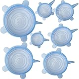 mockins 7 Pack Silicone Stretch Lids The Reuseable Silicone Huggers are Durable and Expandable To Fit Various Unique Shapes And Sizes To Keep Your Food Fresh And Tasty - Blue