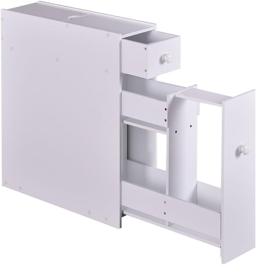 Amazon Com Narrow Wood Floor Bathroom Storage Rolling Cabinet Holder Organizer Bath Toilet Furniture Decor